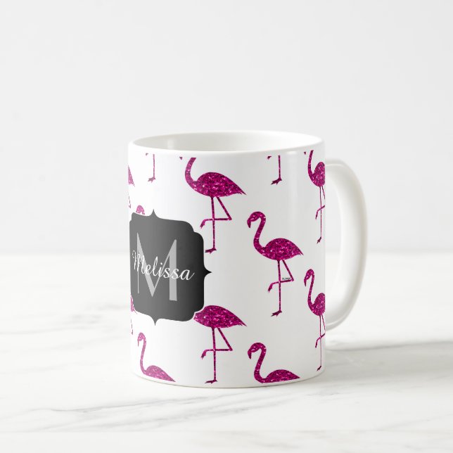 Glittrande flamingo Rosa glittermönster Monogram Kaffemugg (Framsida höger)