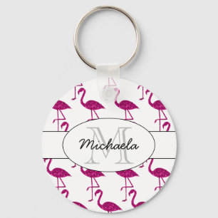 Glittrande flamingo Rosa glittermönster Monogram Nyckelring