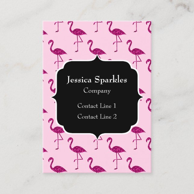 Glittrande flamingo Rosa glittermönster Monogram Visitkort (Framsida)