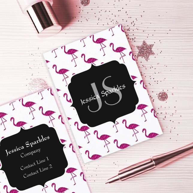Glittrande flamingo Rosa glittermönster Monogram Visitkort (Skapare uppladdad)