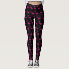 Glittrande flamingo Rosa glittermönster svart Leggings