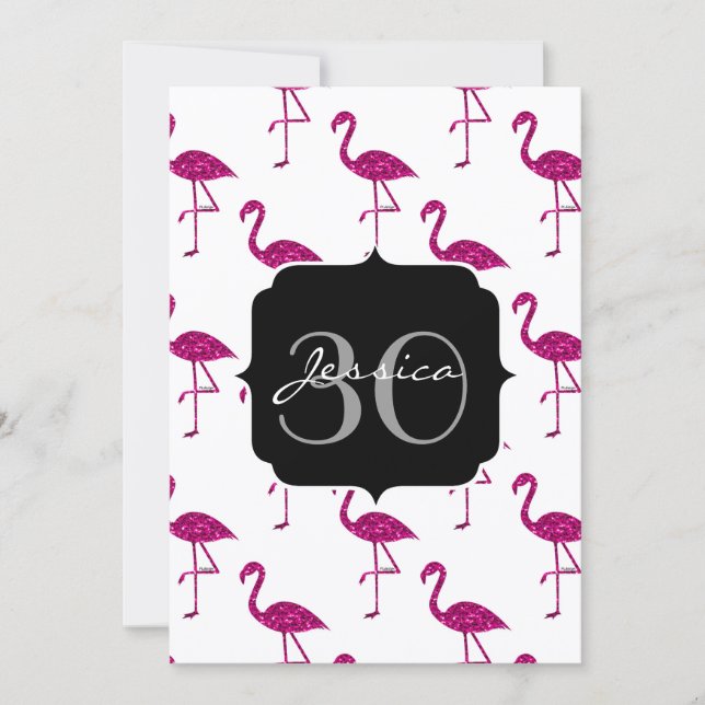Glittrande flamingo Rosa mönster Monogram inbjudan (Framsida)