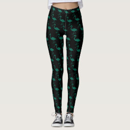 Glittrande flamingo Smaragd glittermönster svart Leggings