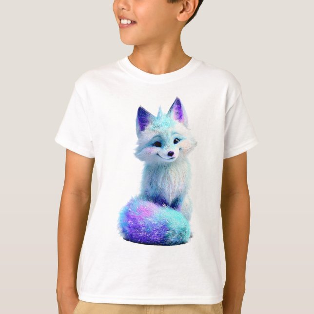Glittrande Galactic Ice Fox Kids T Shirt (Framsida)