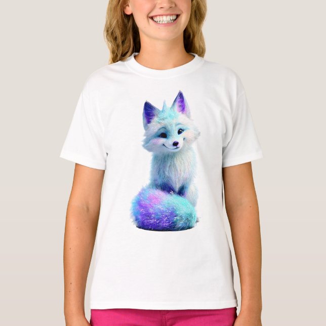 Glittrande Galactic Ice Fox Kids T Shirt (Framsida)