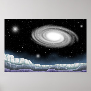 Glittrande galax sedd från en planet. poster