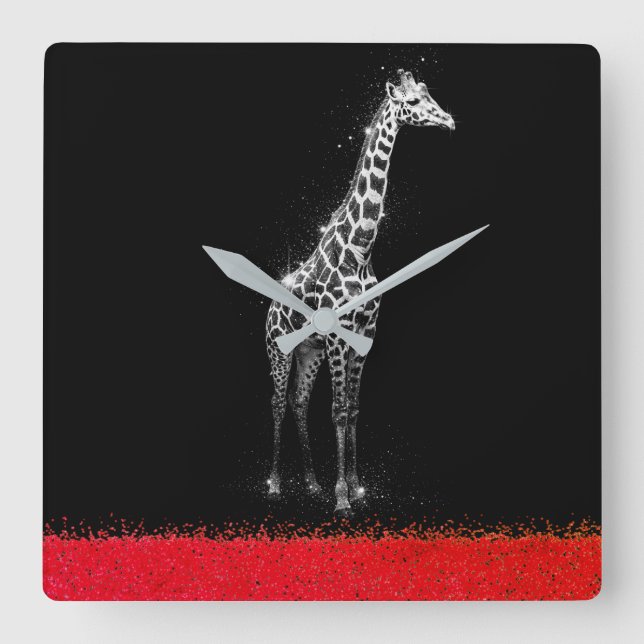 Glittrande Giraff Fyrkantig Klocka (Framsida)