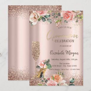 Glittrande glasstövlar,Rosor Quinceañera Inbjudningar