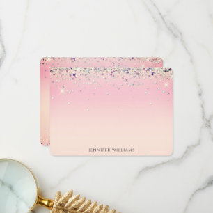 Glittrande glitterkant Rosa anpassningsbart namn v Tack Kort