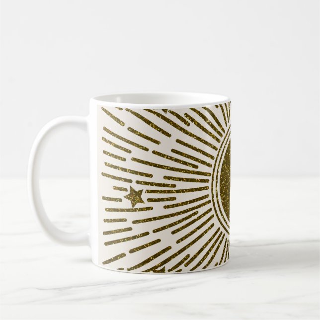 Glittrande golden sol, vintage-strålar. kaffemugg (Vänster)
