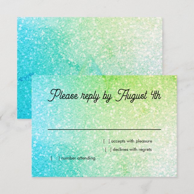 Glittrande Gradient RSVP Turkos Lime OSA Kort (Fram/baksida)