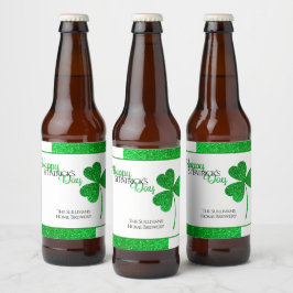 Glittrande grön Shamrock S:t Patrick Personlig Ölflaska Etikett