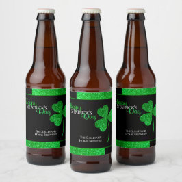 Glittrande grön Shamrock S:t Patrick Personlig Ölflaska Etikett