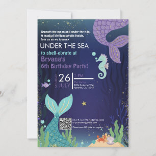 Glittrande Grotta Under Havet Sirener Födelsedag Inbjudningar