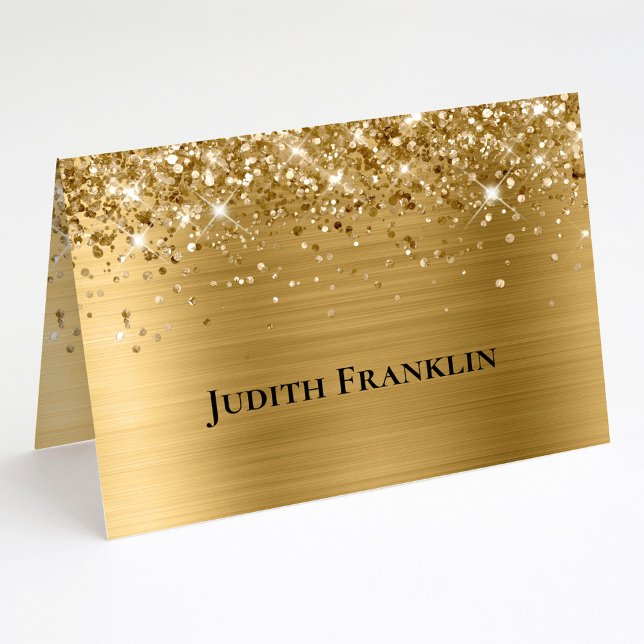 Glittrande Guld Elegant Typsnitt Platskort Bordsnummer (Glittery Gold Elegant Typeface Place Cards)