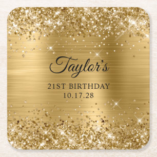 Glittrande guld folie 21-årsdag underlägg papper kvadrat
