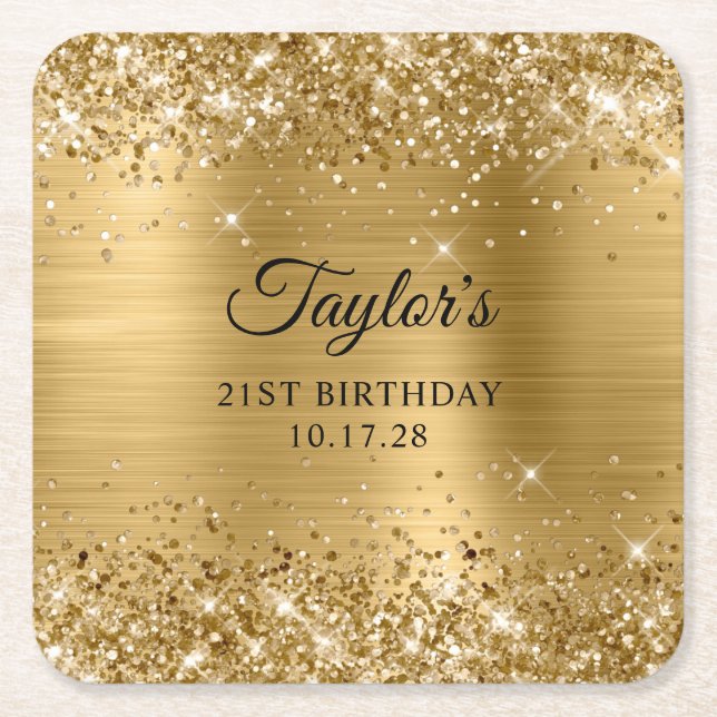Glittrande guld folie 21-årsdag underlägg papper kvadrat (Framsidan)