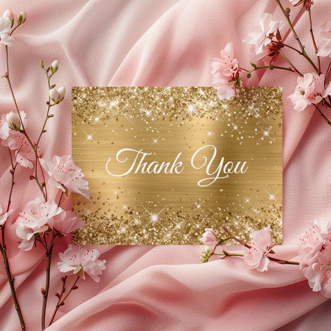Glittrande Guld Folie 30-års Födelsedags Tack Vykort (Glittery Gold Foil 30th Birthday Thank You Postcard)