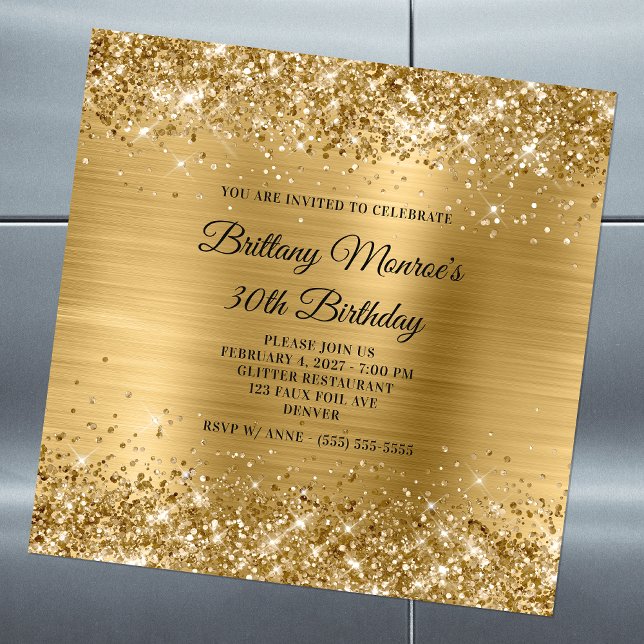 Glittrande guld folie 30-årsdag magnetisk inbjudningskort (Skapare uppladdad)
