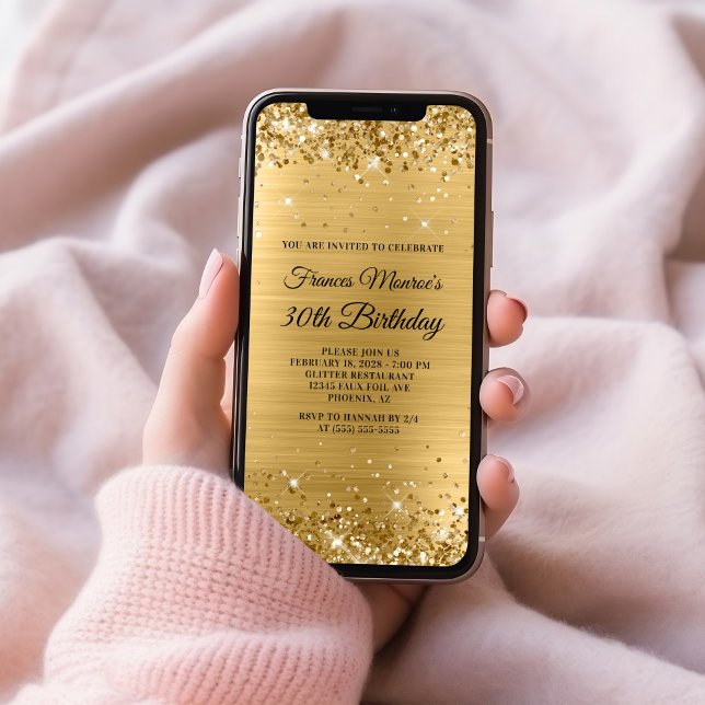 Glittrande guld folie 30-årsfirande inbjudningar (Glittery Gold Foil 30th Birthday Invitation)