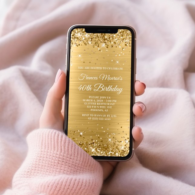 Glittrande guld folie 40-årsdag inbjudningar (Glittery Gold Foil 40th Birthday Invitation)