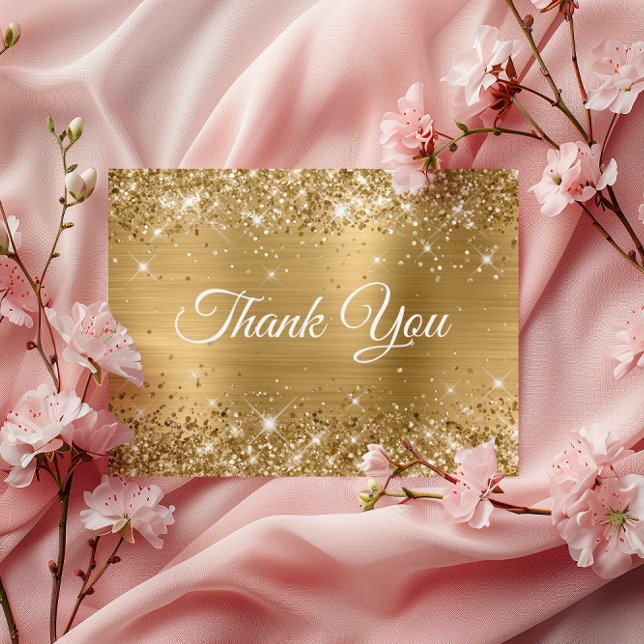 Glittrande Guld Folie 50-års Födelsedags Tack Vykort (Glittery Gold Foil 50th Birthday Thank You Postcard)