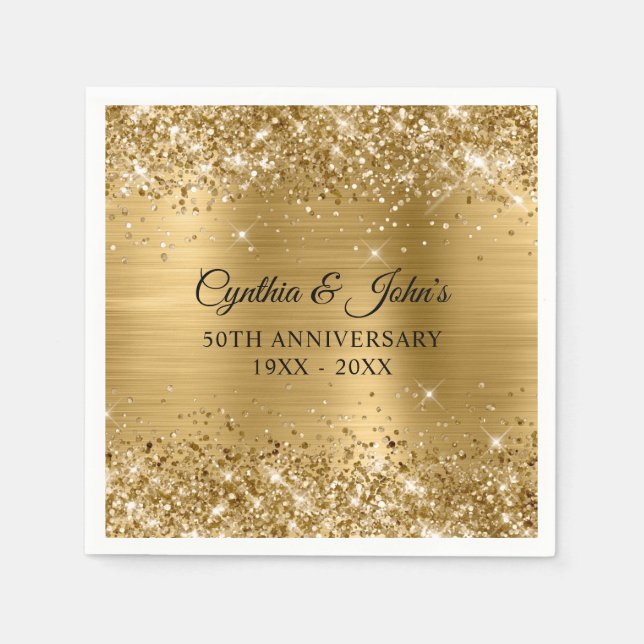 Glittrande guld folie 50-årsjubileum pappersservett (Framsidan)
