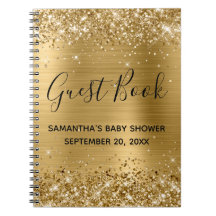 Glittrande guld folie baby shower gästbok