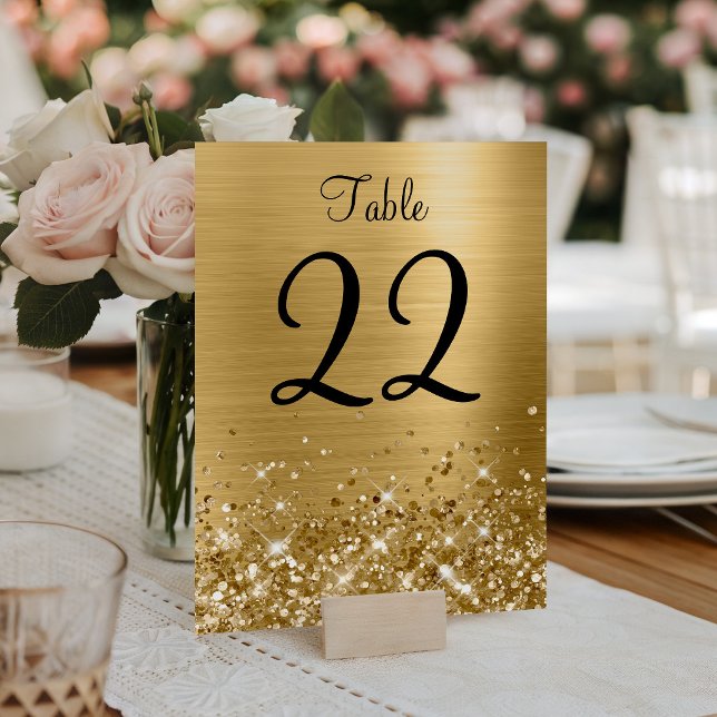 Glittrande Guld Folie Bröllop Bordsnummer (Faux Glittery Gold Foil Wedding Table Number)