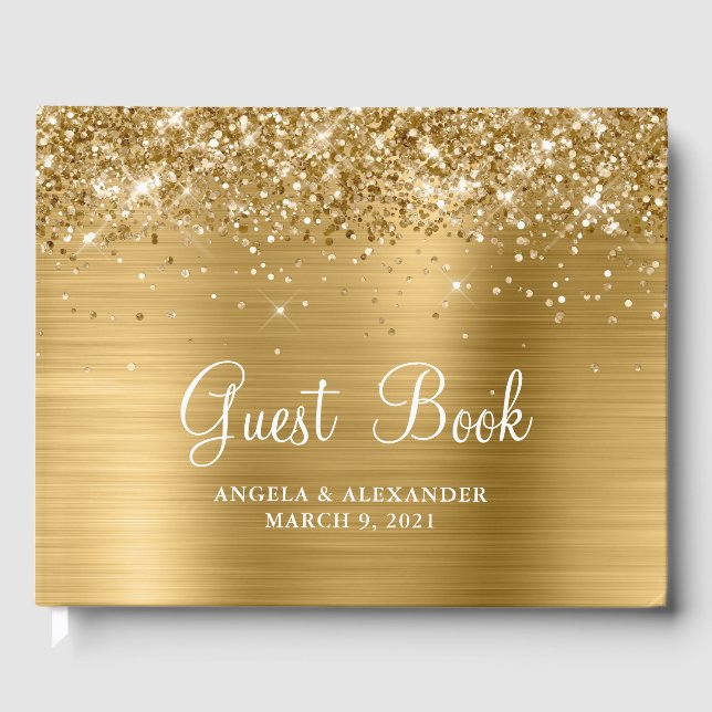 Glittrande guld folie bröllop gästböcker (Framsida)