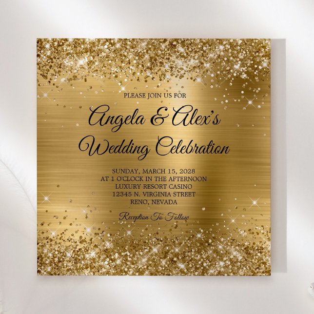 Glittrande guld folie elegant bröllop inbjudningar (Square Invite)