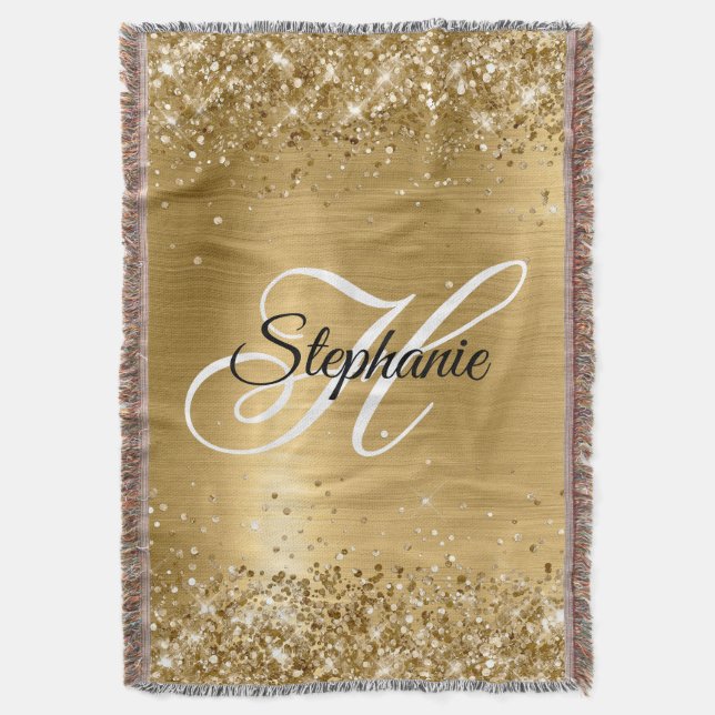 Glittrande guld folie fancy monogram filt (Framsidan Vertikal)