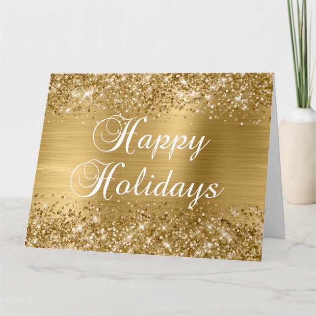 Glittrande guld folie God Jul Kort (Framsida)