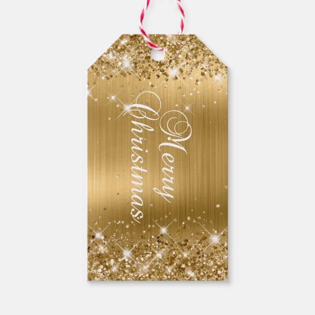 Glittrande guld folie God Jul Presentetikett (Framsidan)