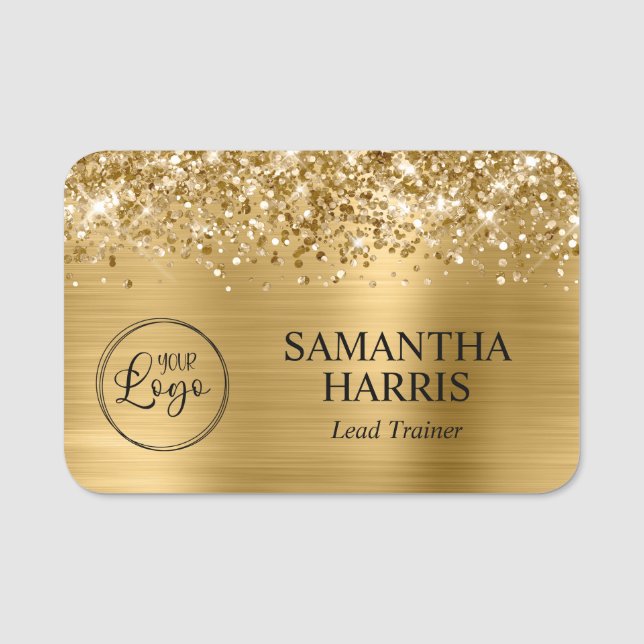 Glittrande guld folie logotyp namnbricka (Framsida)