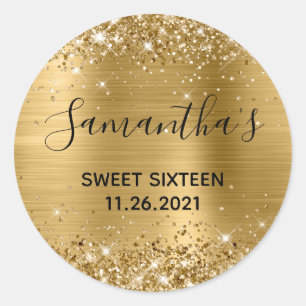 Glittrande guld folie Sweet Sixteen Runt Klistermärke