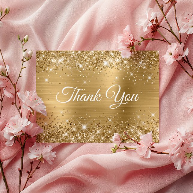 Glittrande Guld Folie Tack för 80-årsfirande Vykort (Glittery Gold Foil 80th Birthday Thank You Postcard)