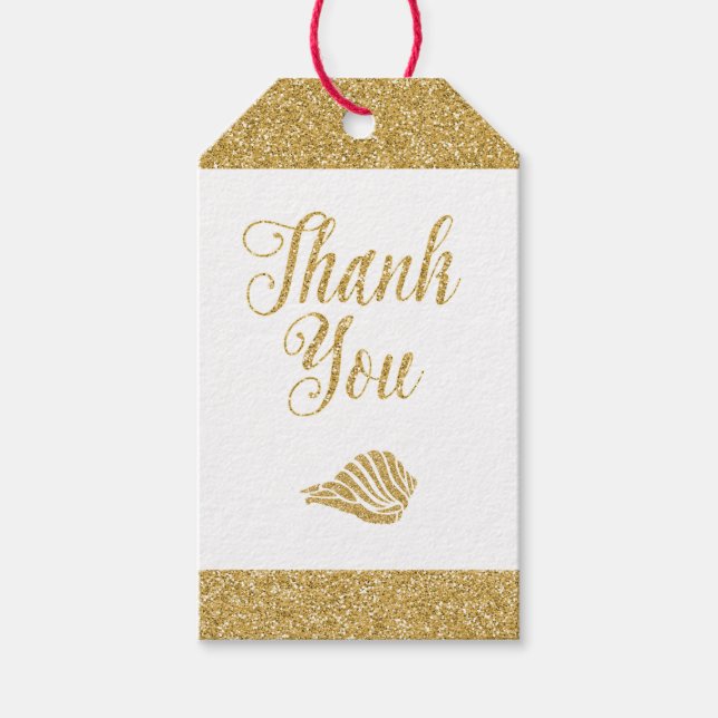 Glittrande Guld Gift-Märkre - Tack, Sea Snäcka Presentetikett (Framsidan)
