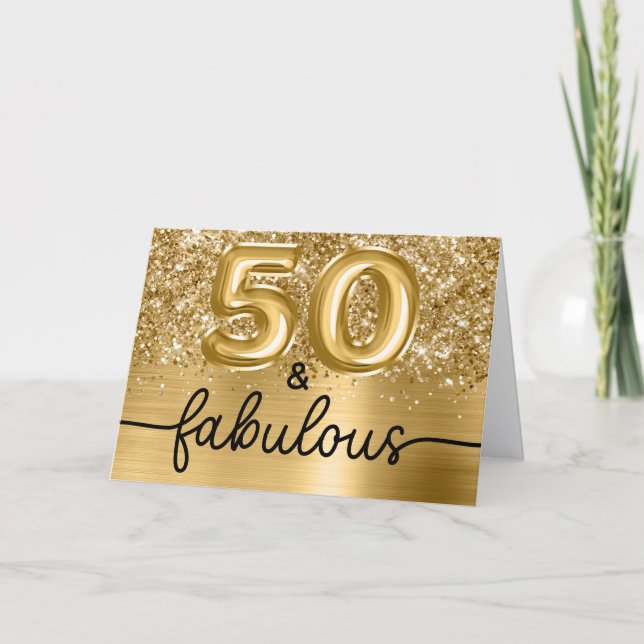 Glittrande Guld Glam 50 och Fantastisk Kort (Framsida)