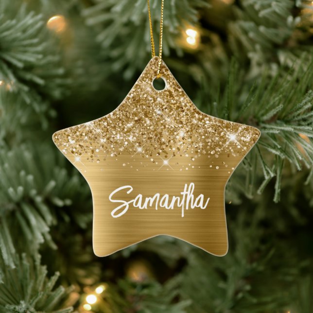 Glittrande Guld Glam Borst Skriptnamn Julgransprydnad Keramik (Träd)