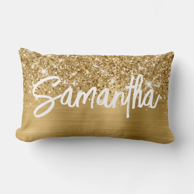 Glittrande Guld Glam Borst Skriptnamn Lumbarkudde (Framsida)