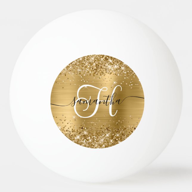 Glittrande Guld Glam Monogram Pingisboll (Framsidan)