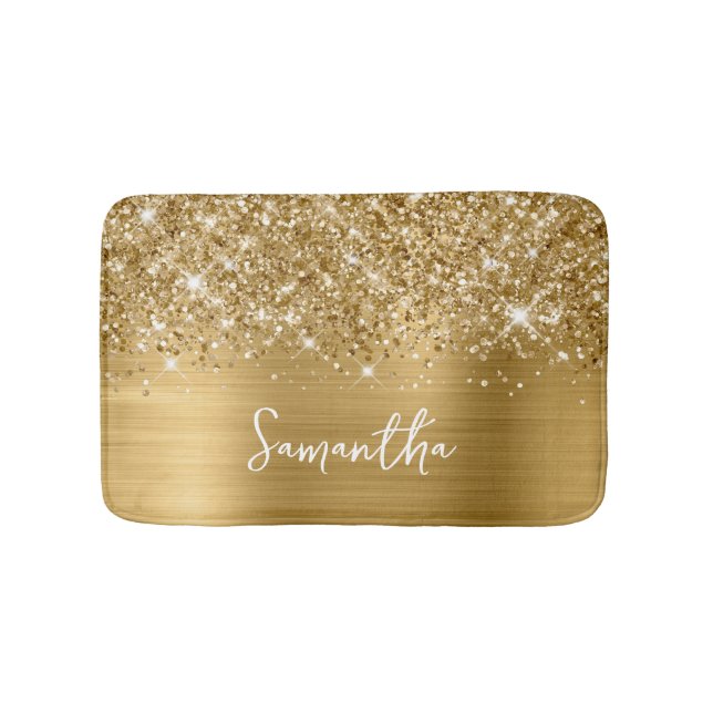 Glittrande Guld Glam Namn Badrumsmatta (Framsidan)