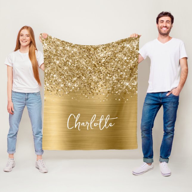 Glittrande Guld Glam Namn Fleecefilt (På plats)