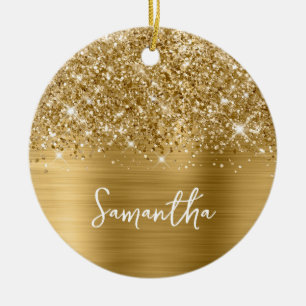 Glittrande Guld Glam Namn Foto Julgransprydnad Keramik
