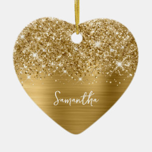 Glittrande Guld Glam Namn Foto Julgransprydnad Keramik