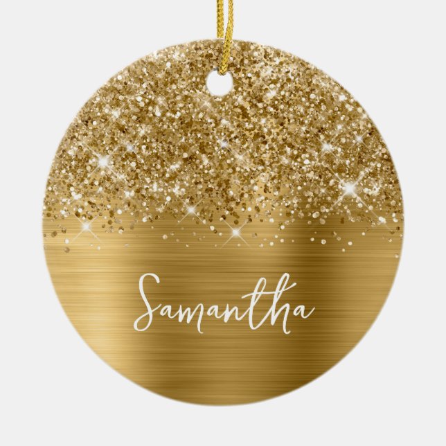 Glittrande Guld Glam Namn Julgransprydnad Keramik (Framsidan)