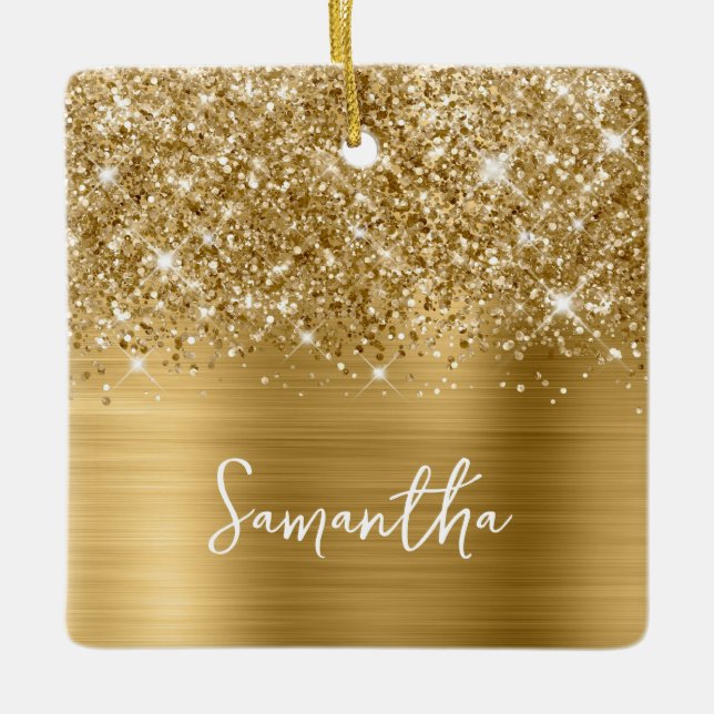 Glittrande Guld Glam Namn Julgransprydnad Keramik (Framsida)