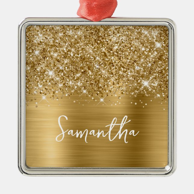 Glittrande Guld Glam Namn Julgransprydnad Metall (Framsidan)