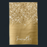 Glittrande Guld Glam Namn Kökshandduk<br><div class="desc">Anpassa den moderna handskrivna stilen för att skapa din egen personliga kökshandduk till hennes nya hem.
Lägg till en monograminitial för att skapa en kombination av förnamnets initial.
Feminina falska guldglitter och gyllene metallisk folie digital konst som kommer att skrivas ut som ett foto på din design.</div>